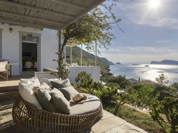 Gazing out to sea from the main terrace of Petalida.